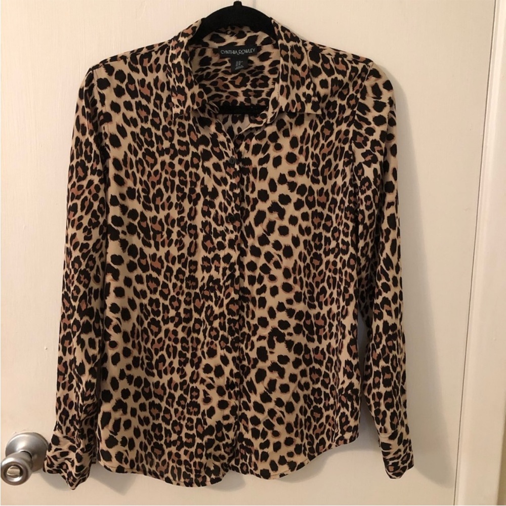 NWOT Cynthia Rowley Leopard Animal Print Button Down Blouse Sz Small